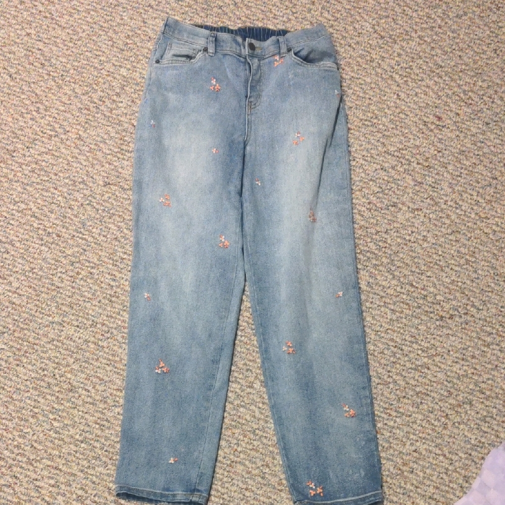 Cat & Jack Light Blue Straight Leg Jeans with Floral Embroidery